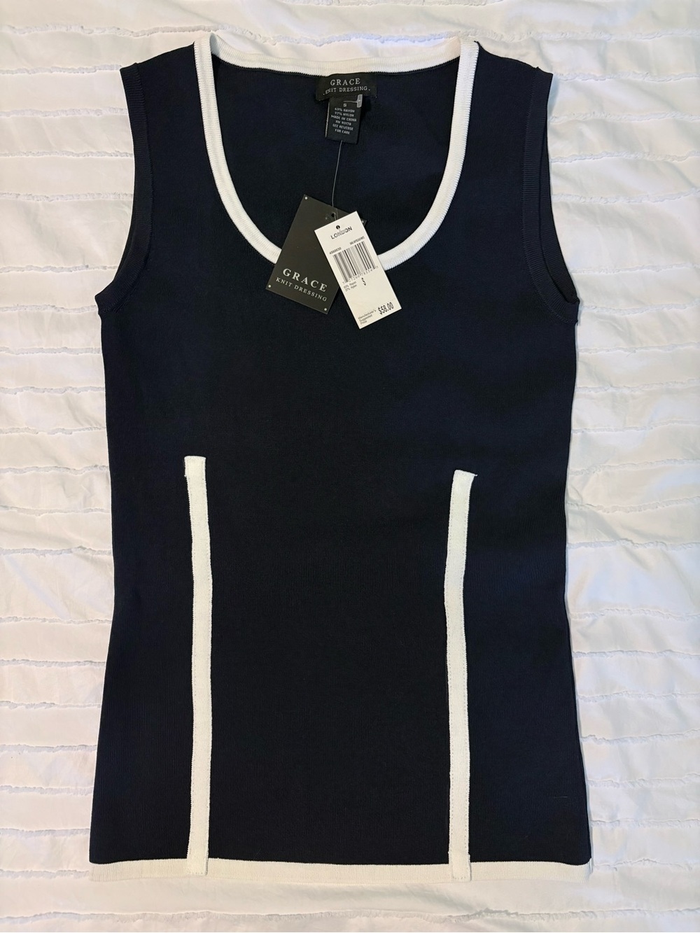 Grace Knit Dressing Navy & Ivory Colorblock Tank NWT